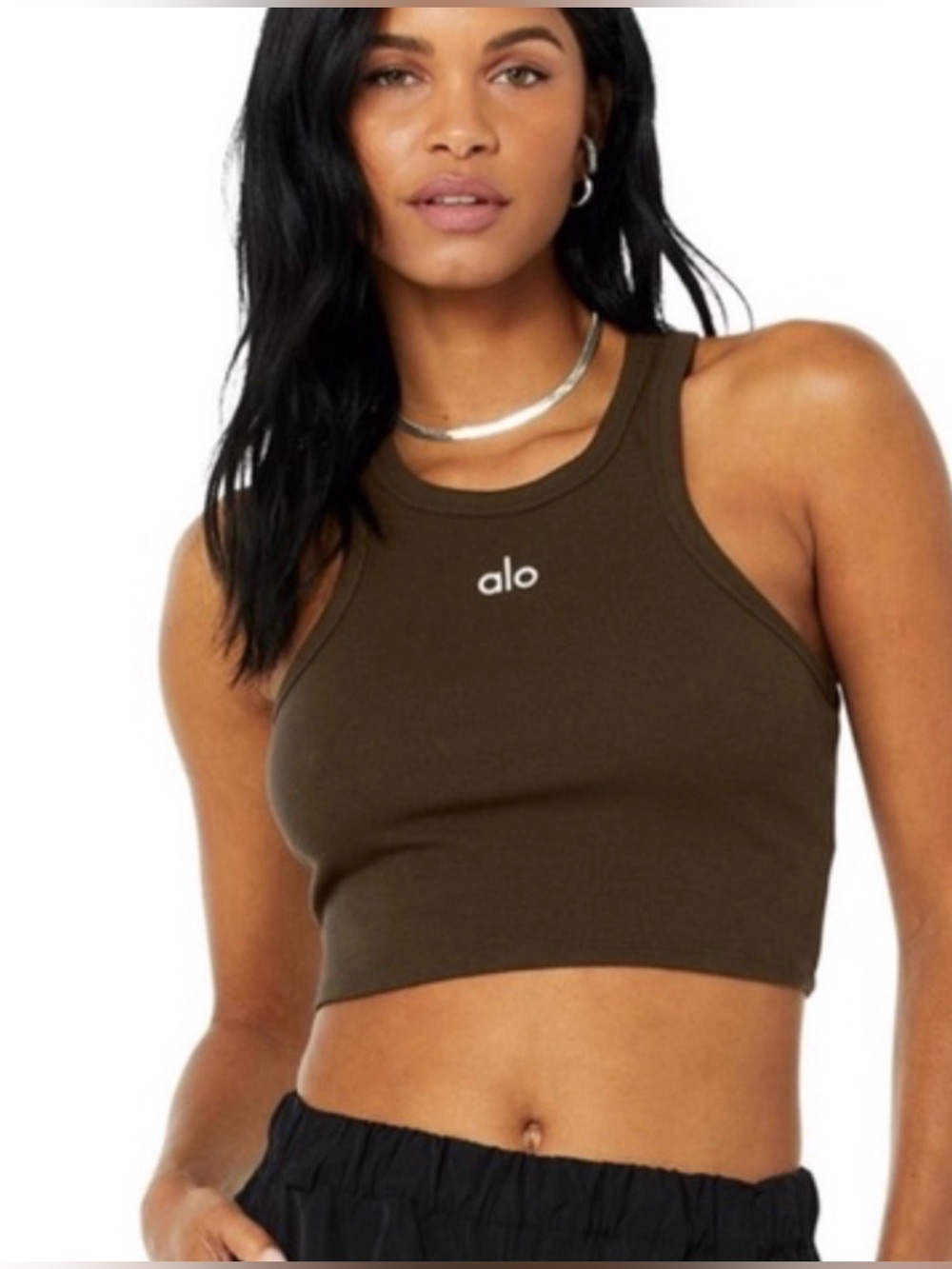 Alo Cropped Aspire Tank Top in Espresso - Picture 3 of 4